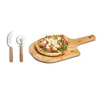Zeller Houten pizza snijplanken/pizzabord bord met handvat 53 cm - Inclusief messen set