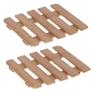 Gerim Set van 2x stuks pannenonderzetter van hout vierkant 15 x 15 cm -