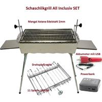 GRILLPETER Mangal Edelstahl 2 mm Schaschlickgrill Set mit SpieÃŸdreher und SpieÃŸe