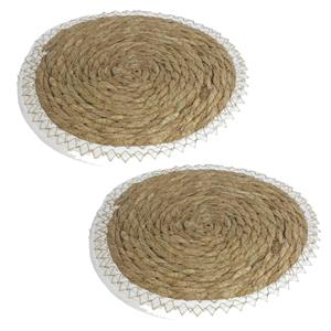 Gerim Set van 4x stuks pannen onderzetter van zeegras rond 28 x 28 cm -