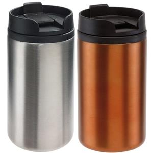 Bellatio Set van 2x Thermosbekers/warmhoudbekers zilver en oranje 290 ml -