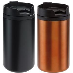 Bellatio Set van 2x Thermosbekers/warmhoudbekers zwart en oranje 290 ml -