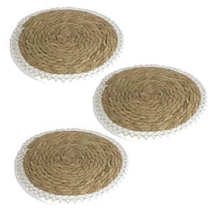 Gerim Set van 3x stuks pannen onderzetter van zeegras rond 28 x 28 cm -