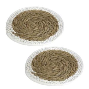 Gerim Set van 4x stuks pannen onderzetter van zeegras rond 24 x 24 cm -