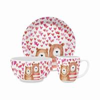 Yomonda Kindergeschirr Set 'Love Bears' 3-teilig Kindergeschirrsets rosa/rot