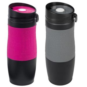 Bellatio Set van 2x Thermosbekers/warmhoudbekers grijs en roze 380 ml -