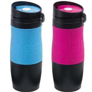 Bellatio Set van 2x Thermosbekers/warmhoudbekers roze en blauw 380 ml -