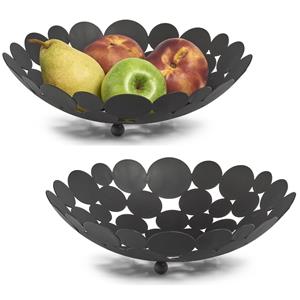 Zeller 2x Zwarte ronde fruitschalen stippen metaal 29 cm -