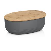 kela Brotkasten NAMUR, Dunkelgrau, mit Bambusdeckel, 37 x 23 cm, Kunststoff