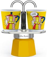 Bialetti Espressokocher Mini Express Lichtenstein, 0,09l Kaffeekanne, (1 Espressokocher + 2 Espressobecher, 90 ml)