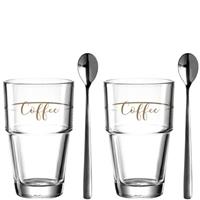 LEONARDO Becher Coffee Solo 2er Set + 2 Löffel 410 ml, Glas