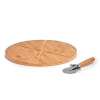 Zeller 1x Houten pizza snijplanken/borden met pizzasnijder 32 cm -