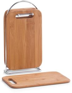 Zeller 4x Rechthoekige bamboe houten snijplanken met houder 30 cm -