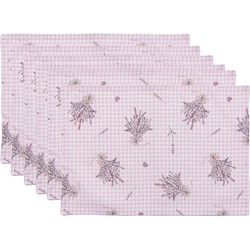 Clayre & Eef Placemats (set v 6) 48*33 cm Paars, Wit 100% Katoen Rechthoek Lavendel Tafelmat