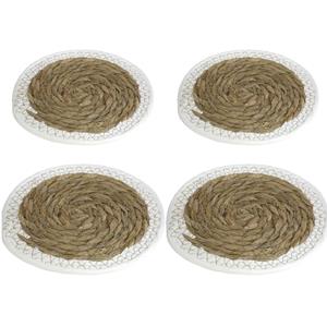 Gerim 4x stuks Pannen onderzetters van zeegras rond 20 en 24 cm -