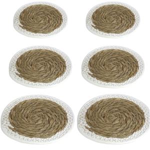 Gerim 6x stuks Pannen onderzetters van zeegras rond 20 en 24 en 28 cm -