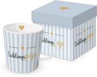 Ppd Porzellan-Tasse Lieblingspapi, 350ml hellblau/weiß
