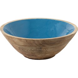 Clayre & Eef Decoratie schaal Ø 25*10 cm Blauw, Bruin Hout Fruitschaal Decoratieve Accessoires Woonaccessoires