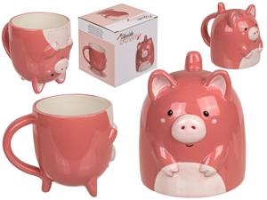 Out of the Blue Tasse Kopfüber-Tasse Schwein ca. 12x14 cm Kaffetasse mit Wendefunktion 500ml, Dolomite, XL Wende-Tasse