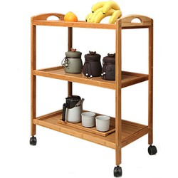 Decopatent Keukentrolley op wieltjes - 3 laags bamboe houten keukenwagen - serveerwagen trolley met 4 wielen - keuken trolley