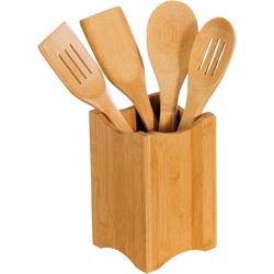 KESPER for kitchen & home Kochbesteck-Set, (Set, 5 tlg.), eckiger Behälter, Bambus