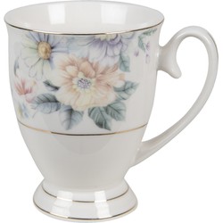 Clayre & Eef Servies Mok 300 ml Wit Porselein Rond Bloemen Theemok Moederdag cadeau Thee Servies