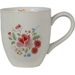 Clayre & Eef Servies Mok 300 ml Beige Keramiek Rond Bloemen Theemok Moederdag cadeau Thee Servies