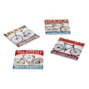 Balvi onderzetters Vintage Cycles 10,8 cm keramiek/kurk 4 stuks