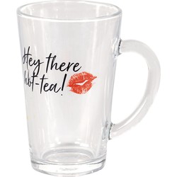 Clayre & Eef Mok 250 ml Zwart Glas Lippen Hey there hot tea! Theemok Moederdag cadeau