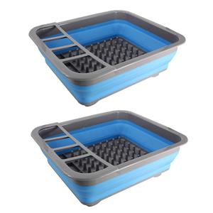 Trendoz Set van 2x stuks afdruiprekken opvouwbaar blauw/grijs 36 x 31 x 12 cm -