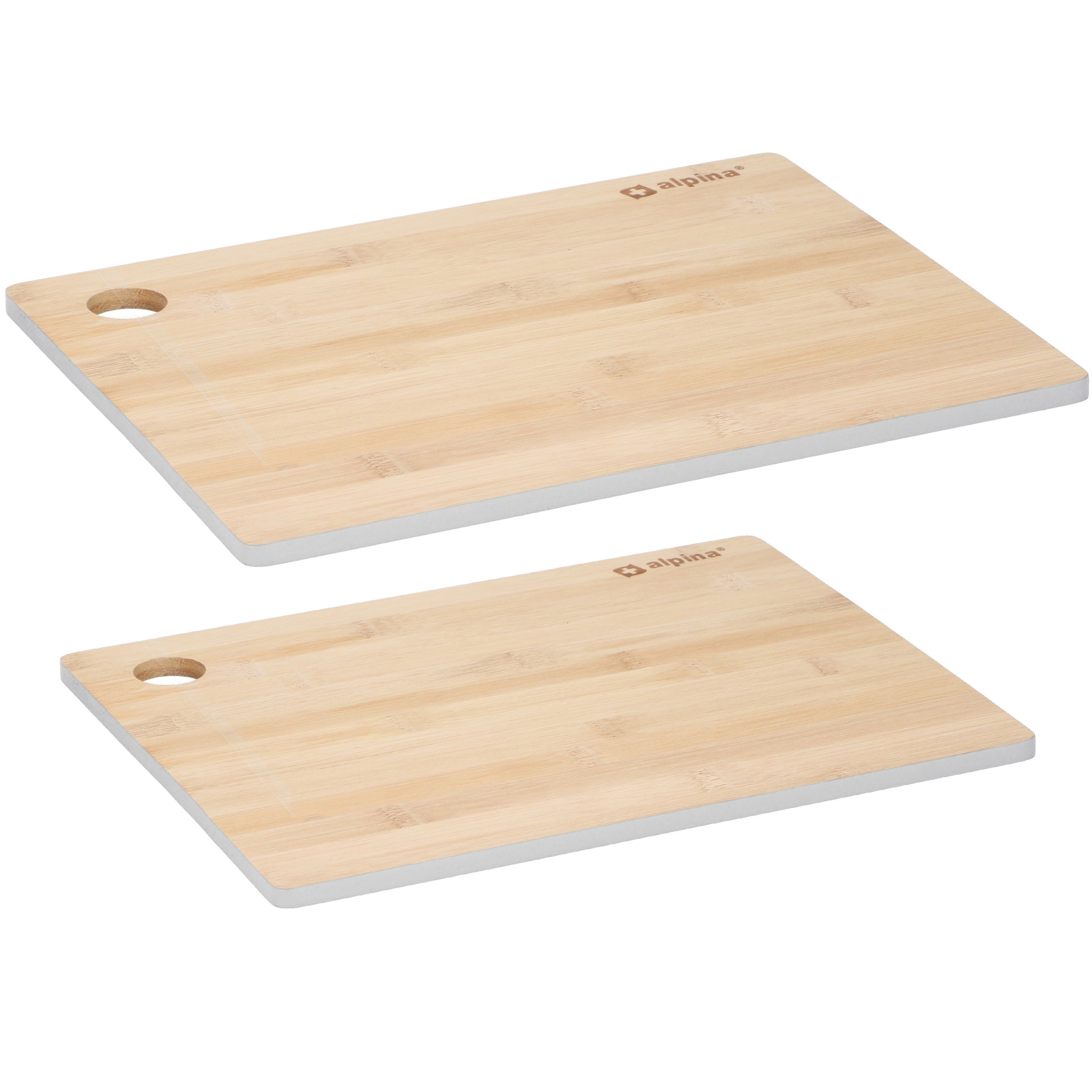 Alpina Set van 2x stuks snijplanken grijze rand 23 en 28 cm van bamboe hout -