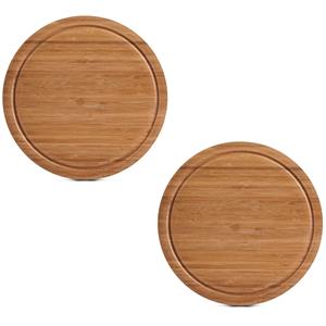 Zeller 2x Ronde bamboe houten snijplanken met sapgroef 25 cm -