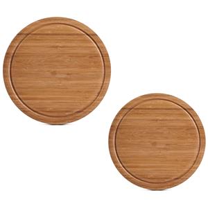 Zeller 2x Ronde bamboe houten snijplanken met sapgroef 25/30 cm -