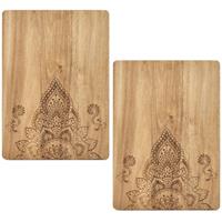 Zeller 2x Rechthoekige houten snijplanken met mandala print cm -