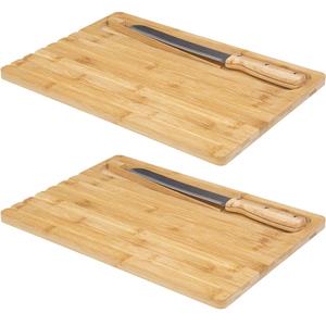 5five 2x Stuks brood snijplank x 27 cm van bamboe hout inclusief broodmes en pincet -