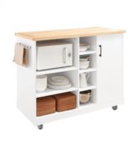 SoBuy Design Kücheninsel Küchenwagen mit Arbeitsplatte Küchenschrank Rollwagen Sideboard Mikrowellenschrank weiß