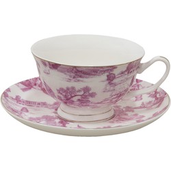 Clayre & Eef Kop en schotel 250 ml Roze Porselein Servies Moederdag cadeau Cappuccino