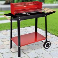 HI Holzkohle-Grillwagen 88x44x83 cm Rot - Mehrfarbig - 