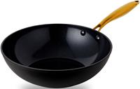 Hensslers Schnelle Nummer Wok HSN, Aluminium, (1 tlg.), BLACK CERAMIC Antihaft-Beschichtung, goldfarbener Edelstahlgriff, Ø 28 cm, Induktion