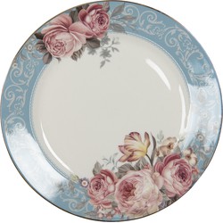 Clayre & Eef Servies Dinerbord Ø 26*2 Cm Blauw, Wit Porselein Bloemen Eetbord Blauw Eetbord