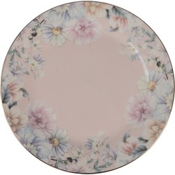 Clayre & Eef Servies Ontbijtbord Ø 18*2 Cm Roze Porselein Bloemen Eetbord Gebaksbordje Roze Eetbord Gebaksbordje