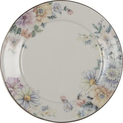 Clayre & Eef Servies Ontbijtbord Ø 20*2 Cm Wit Porselein Bloemen Eetbord Wit Eetbord