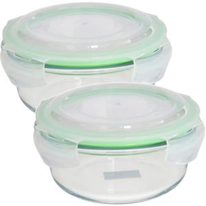 Shoppartners Set Van 2x Stuks Bewaarbakje/vershoudbakje Rond Met Deksel 950 Ml Ovenbestendig Glas - Vershoudbakjes