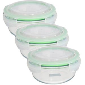 Shoppartners Set Van 3x Stuks Bewaarbakje/vershoudbakje Rond Met Deksel 950 Ml Ovenbestendig Glas - Vershoudbakjes