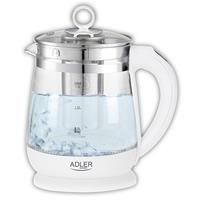 Adler Wasserkocher AD 1299, 1,5 l, 2200 W, aus Glas, mit Temperaturregler und Brüheinheit, LED Beleuchtung nach Temperatur, Teekocher, Weiß