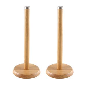 Bellatio 2x Stuks Bamboe Houten Keukenrolhouders Rond 14 X 32 Cm - Keukenrolhouders