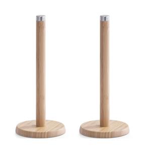 Shoppartners 2x Bamboe Houten Keukenrolhouders Rond 14 X 32 Cm - Keukenrolhouders