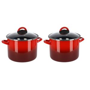 Shoppartners Set Van 2x Stuks Rvs Rode Kookpan/pan Met Glazen Deksel 20 Cm 7 Liter - Kookpannen