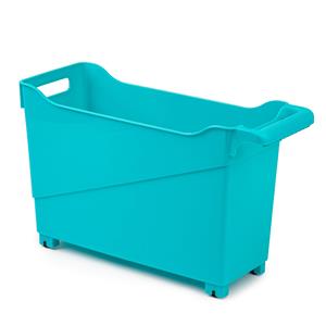 Kunststof Trolley Turquoise Blauw Op Wieltjes L45 X B17 X H29 Cm - Opberg Trolley