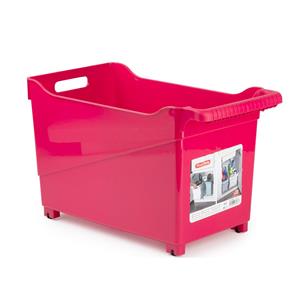 Kunststof Trolley Fuchsia Roze Op Wieltjes L45 X B24 X H27 Cm - Opberg Trolley